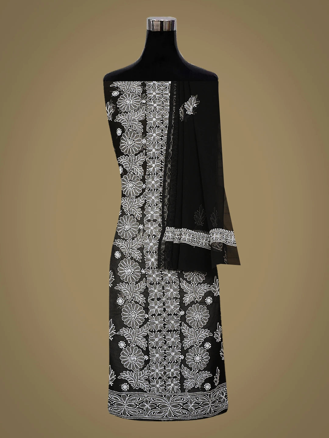 Ada Hand Embroidered Black Georgette Lucknowi Chikankari Unstitched Suit Piece 01A793434