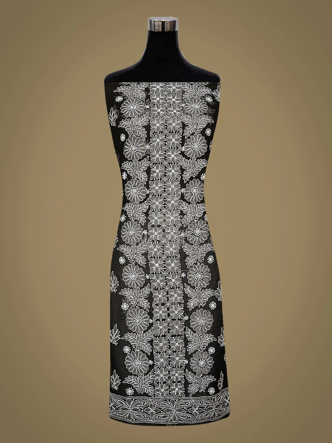 Ada Hand Embroidered Black Georgette Lucknowi Chikankari Unstitched Suit Piece 01A793434