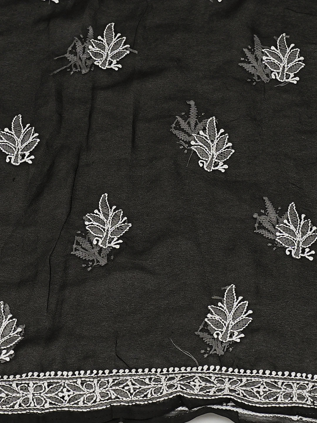 Ada Hand Embroidered Black Georgette Lucknowi Chikankari Unstitched Suit Piece 01A793434