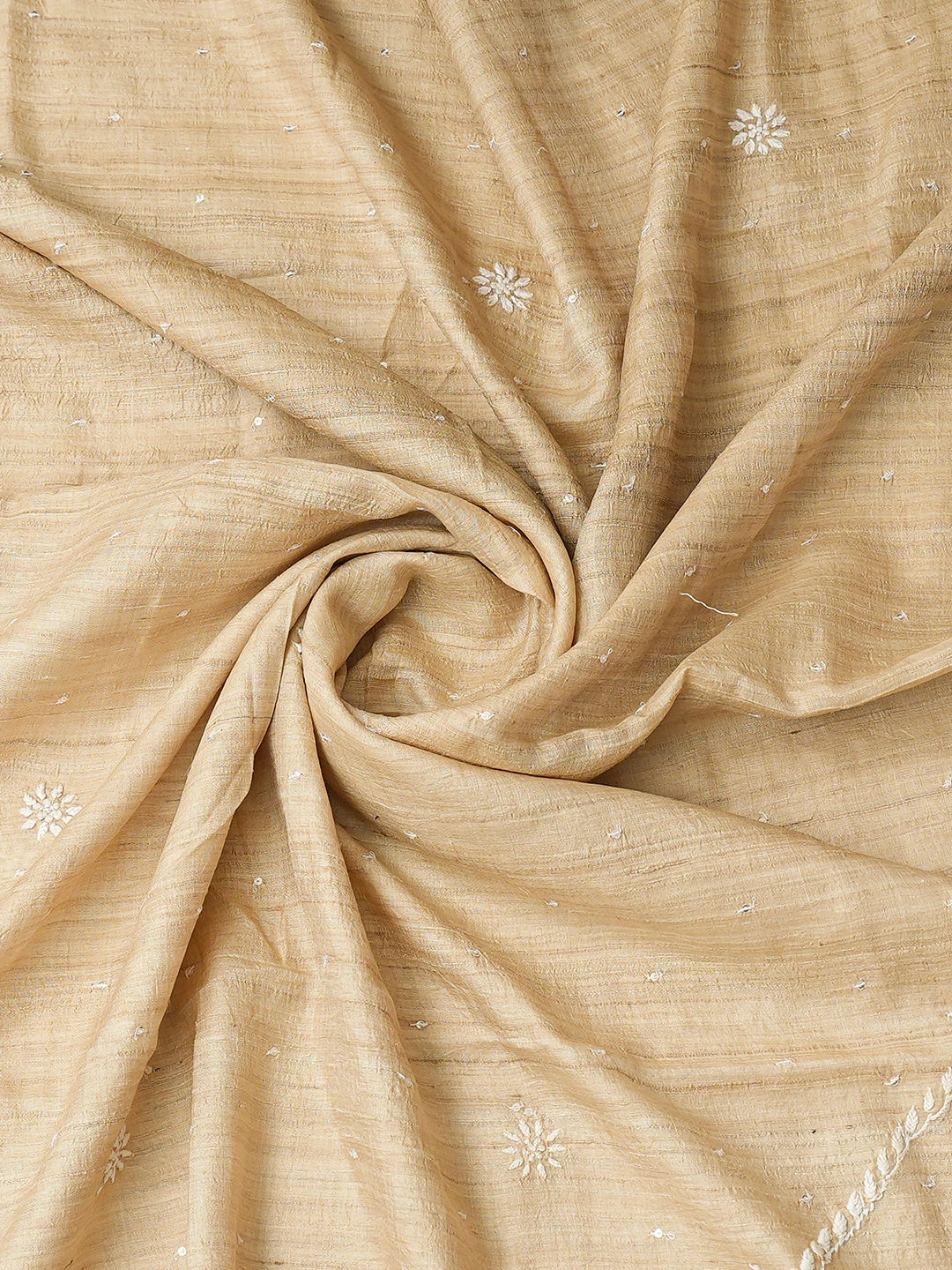Ada Hand Embroidered Fawn Tussar Silk Lucknwi Chikankari Semi-Stitched Kurta Dupatta Set With Mirror Work 01A781847