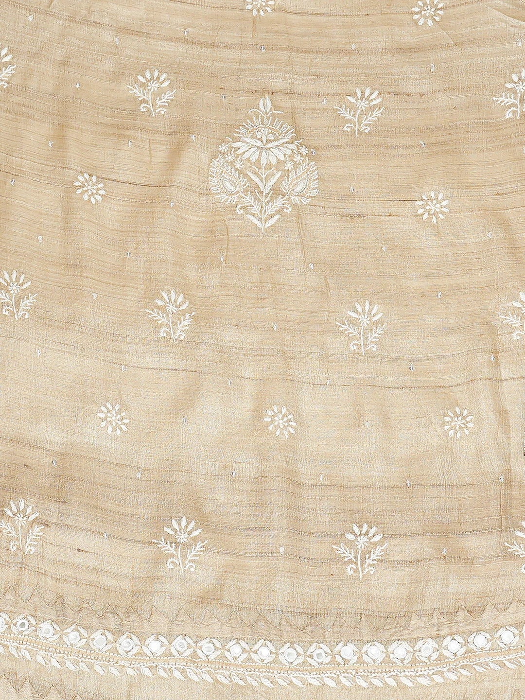 Ada Hand Embroidered Fawn Tussar Silk Lucknwi Chikankari Semi-Stitched Kurta Dupatta Set With Mirror Work 01A781847