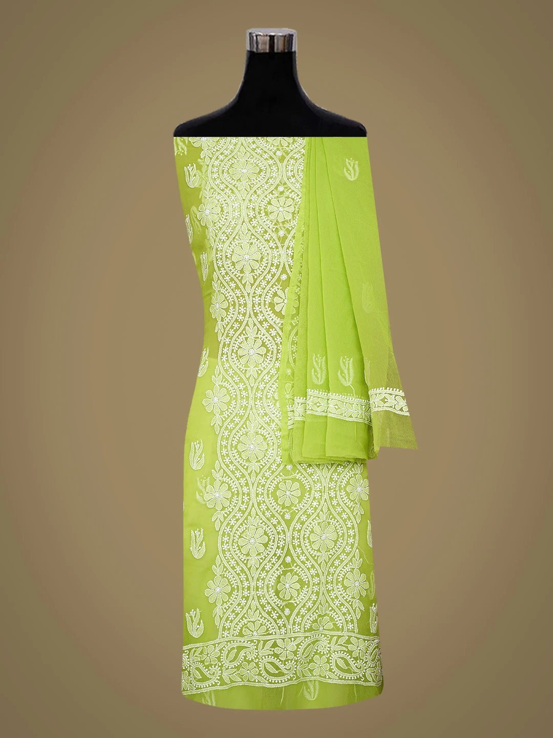 Ada Hand Embroidered Lime Green Georgette Lucknowi Chikankari Unstitched Suit Piece 01A793441