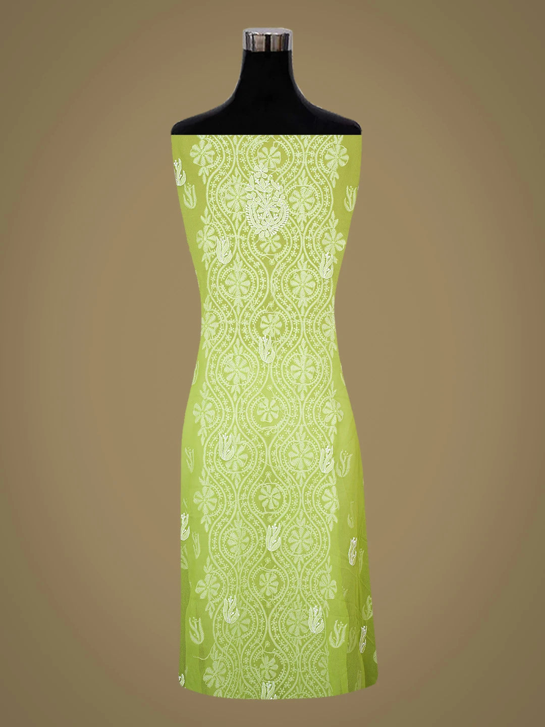 Ada Hand Embroidered Lime Green Georgette Lucknowi Chikankari Unstitched Suit Piece 01A793441