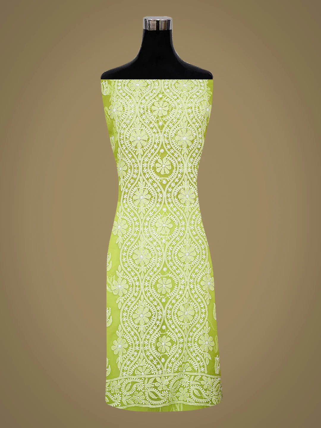 Ada Hand Embroidered Lime Green Georgette Lucknowi Chikankari Unstitched Suit Piece 01A793441