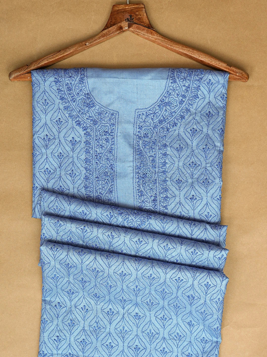 Ada Hand Embroidered Blue Silk Lucknowi Chikankari Unstitched Men's Kurta Piece 01A795230