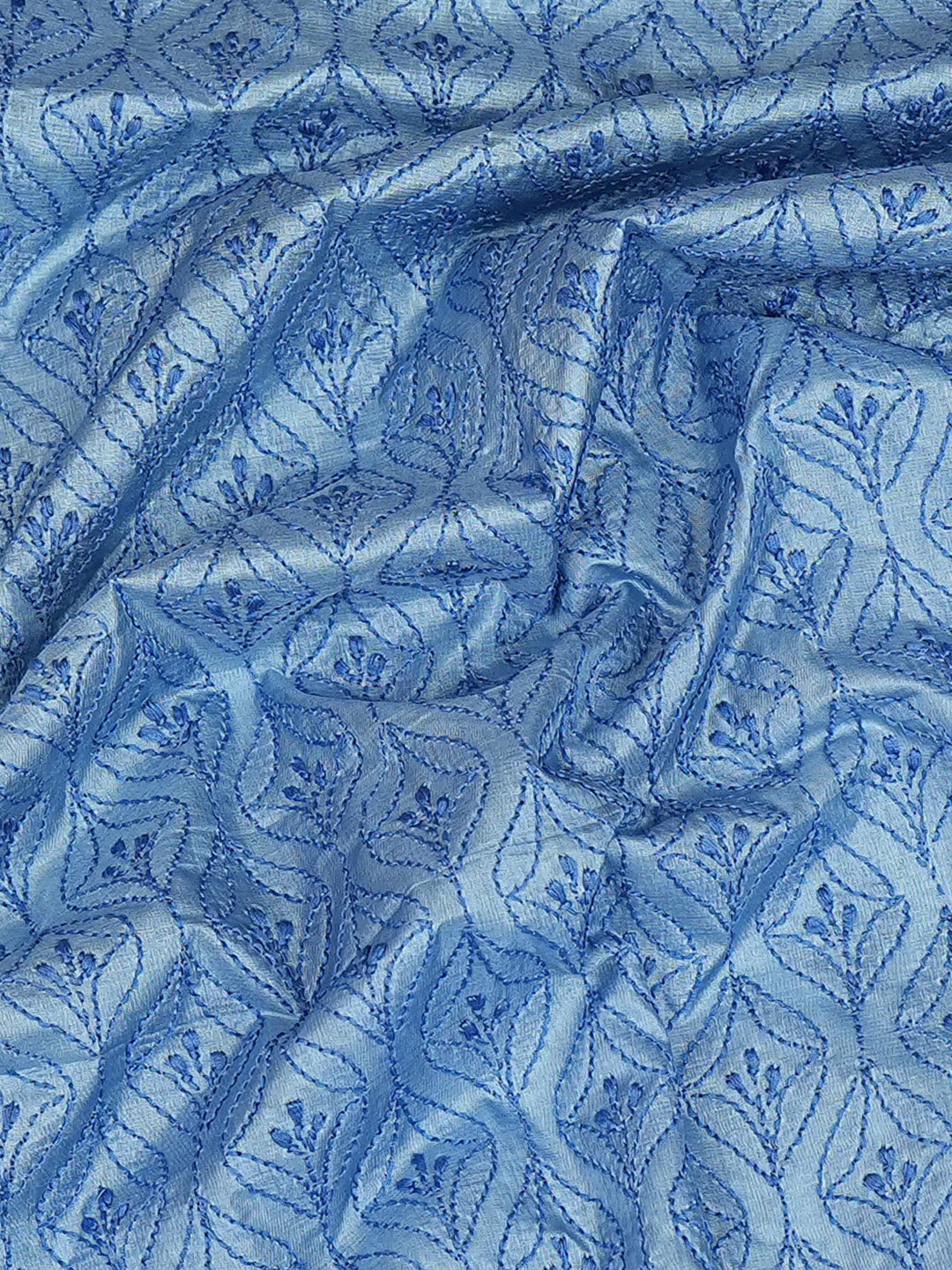 Ada Hand Embroidered Blue Silk Lucknowi Chikankari Unstitched Men's Kurta Piece 01A795230