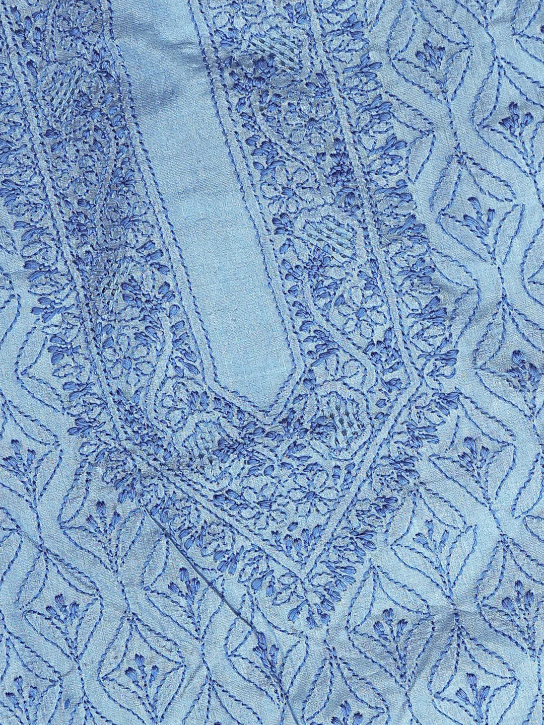 Ada Hand Embroidered Blue Silk Lucknowi Chikankari Unstitched Men's Kurta Piece 01A795230