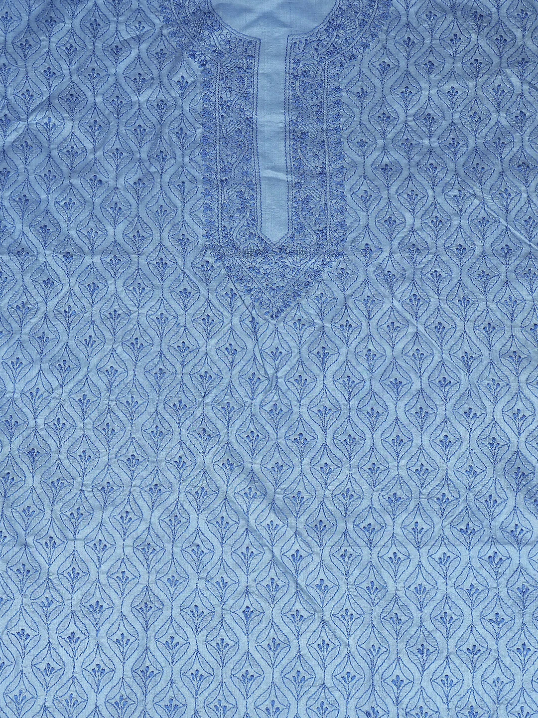 Ada Hand Embroidered Blue Silk Lucknowi Chikankari Unstitched Men's Kurta Piece 01A795230