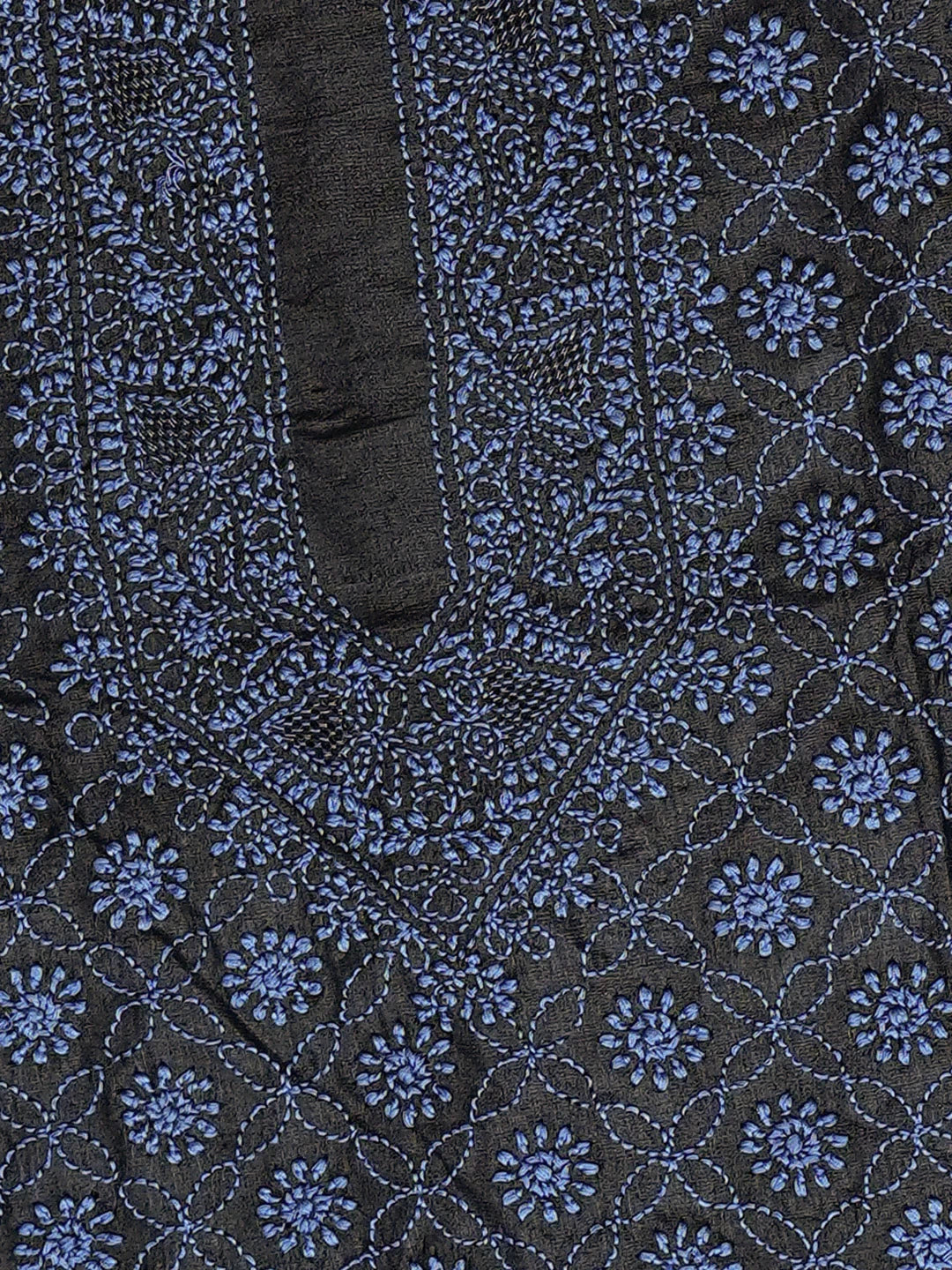 Ada Hand Embroidered Black Silk Lucknowi Chikankari Unstitched Men's Kurta Piece 01A795216