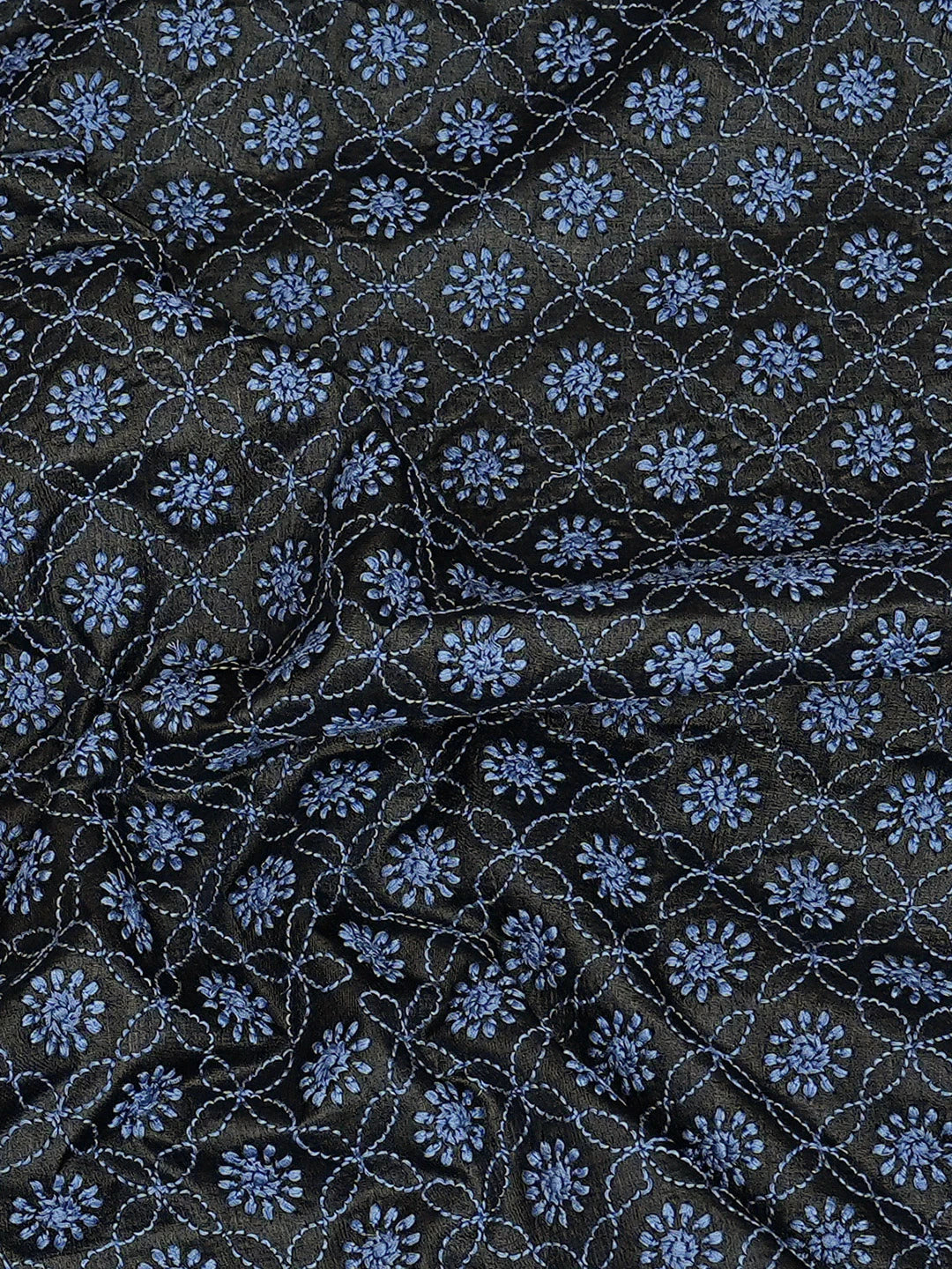 Ada Hand Embroidered Black Silk Lucknowi Chikankari Unstitched Men's Kurta Piece 01A795216