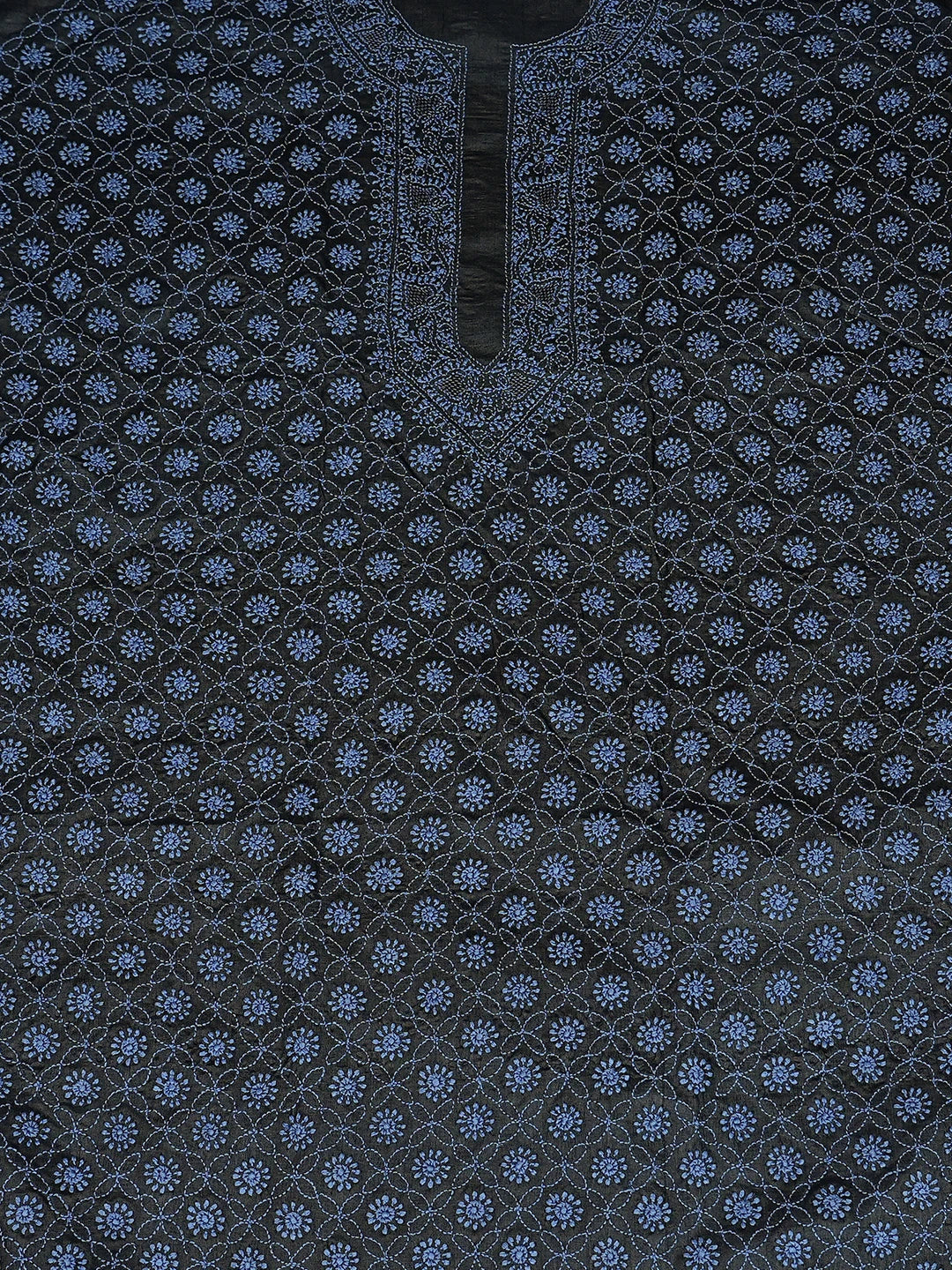 Ada Hand Embroidered Black Silk Lucknowi Chikankari Unstitched Men's Kurta Piece 01A795216