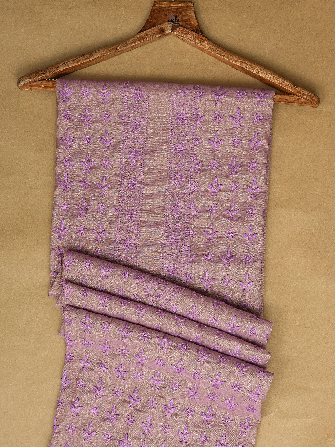 Ada Hand Embroidered Mauve Tissue Lucknowi Chikankari Unstitched Men's Kurta Piece 01A750337