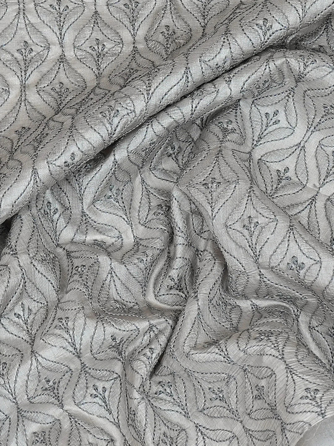 Ada Hand Embroidered Grey Silk Lucknowi Chikankari Unstitched Men's Kurta Piece 01A795231