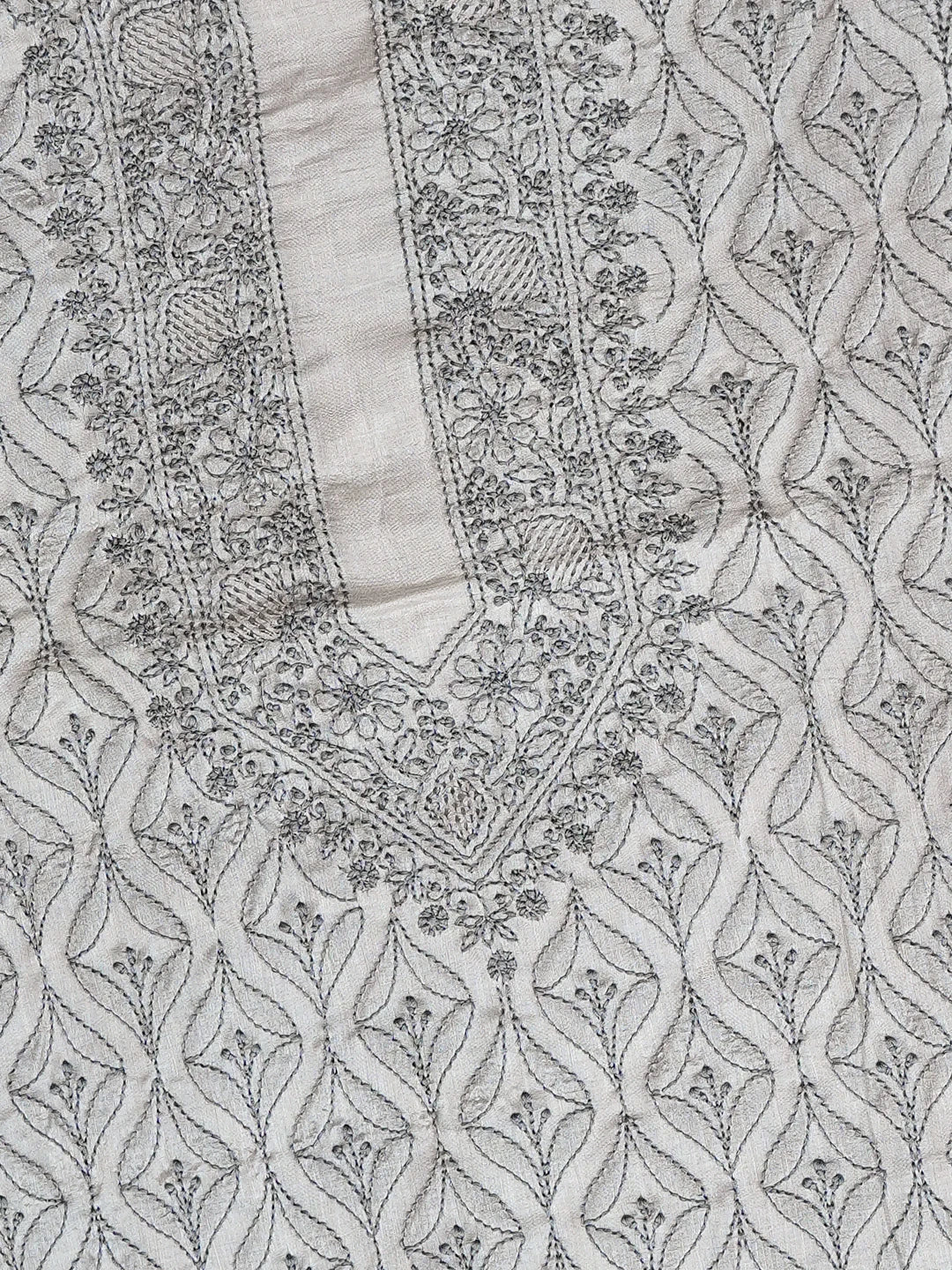 Ada Hand Embroidered Grey Silk Lucknowi Chikankari Unstitched Men's Kurta Piece 01A795231