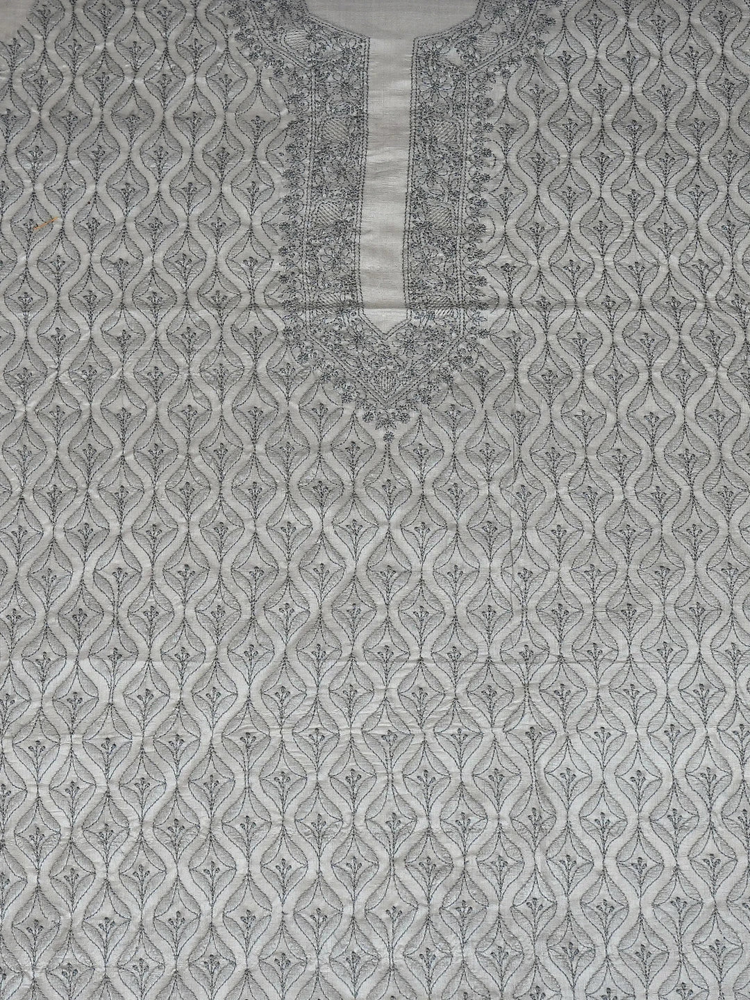 Ada Hand Embroidered Grey Silk Lucknowi Chikankari Unstitched Men's Kurta Piece 01A795231