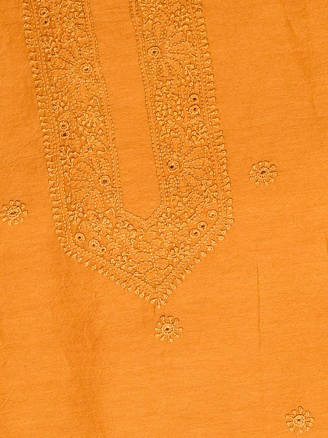 Ada Hand Embroidered Mustard Chanderi Lucknowi Chikankari Unstitched Men's Kurta Piece 01A795356