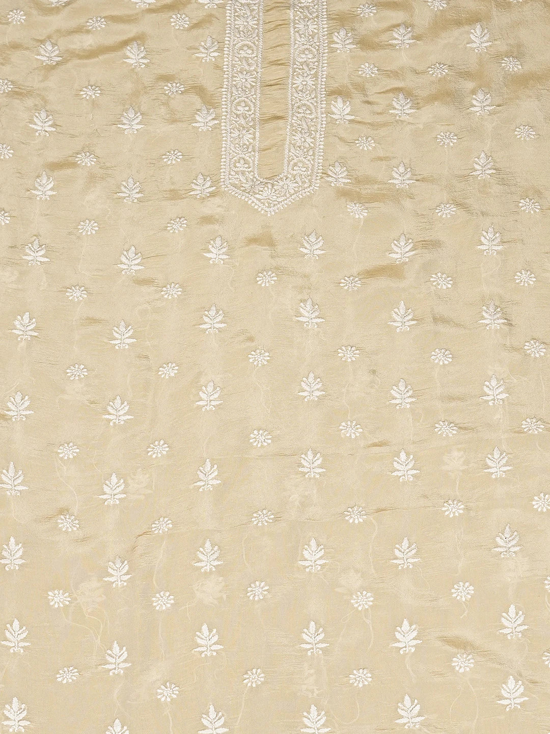 Ada Hand Embroidered Fawn Tissue Lucknowi Chikankari Unstitched Men's Kurta Piece 01A789226