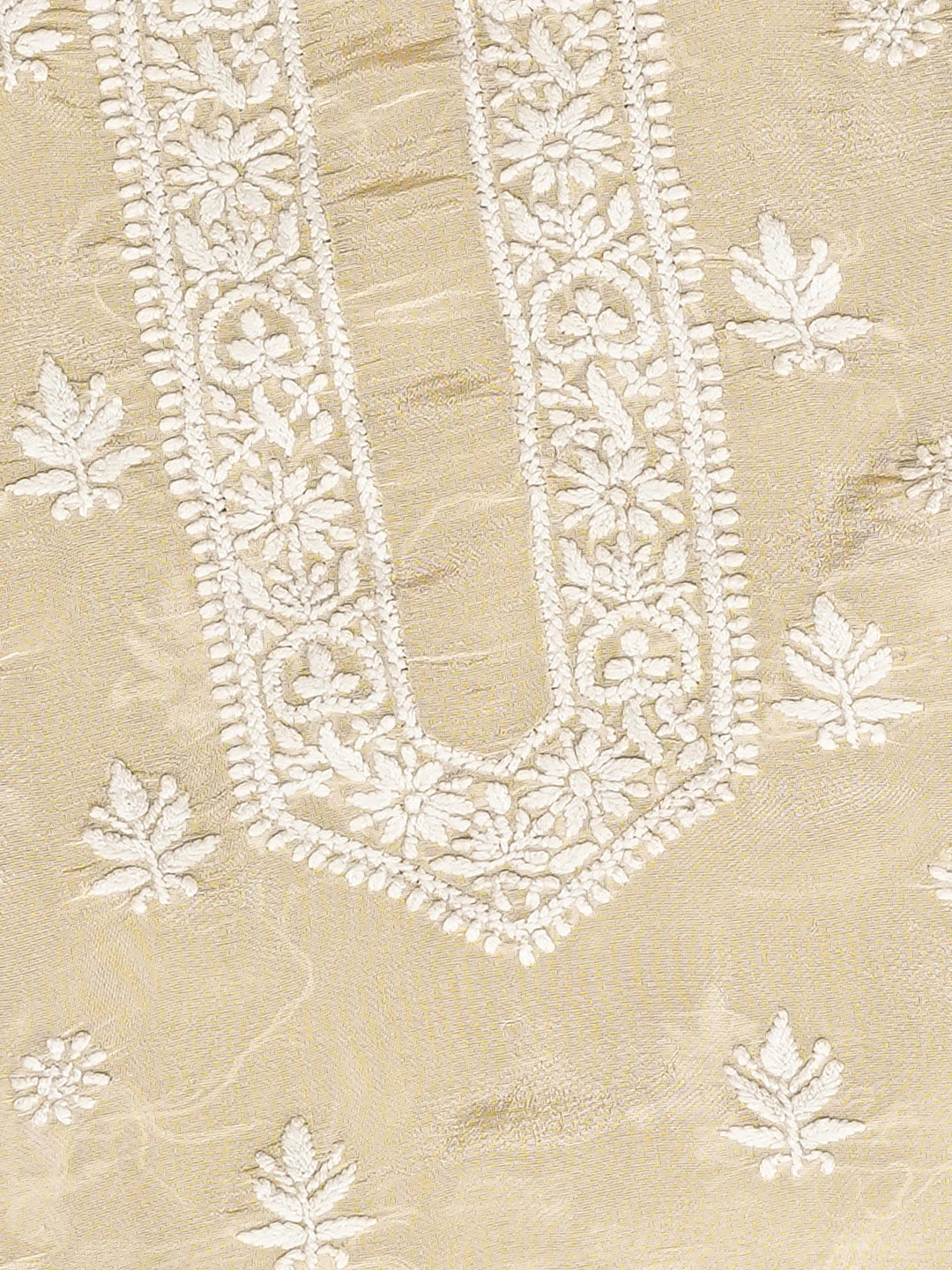 Ada Hand Embroidered Fawn Tissue Lucknowi Chikankari Unstitched Men's Kurta Piece 01A789226