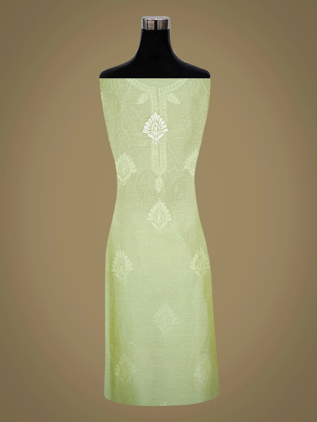 Ada Hand Embroidered Green Chanderi Lucknowi Chikankari Unstitched Kurta Piece 01A535132