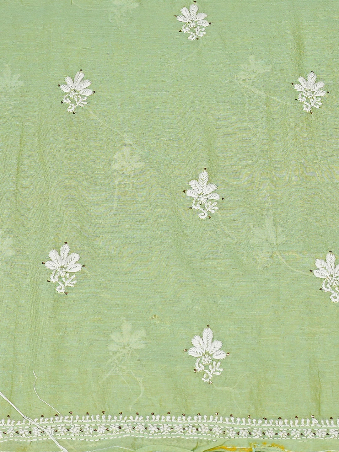 Ada Hand Embroidered Green Chanderi Lucknowi Chikankari Unstitched Kurta Piece 01A535132