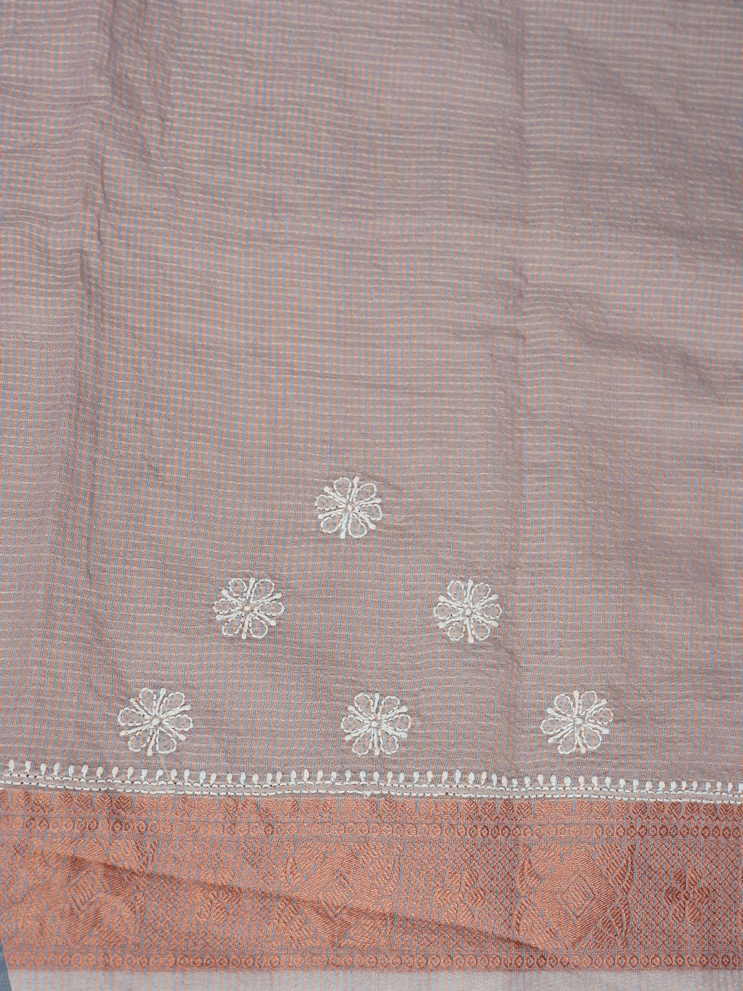 Ada Hand Embroidered Grey Chanderi Lucknowi Chikankari Saree With Blouse 01A776319