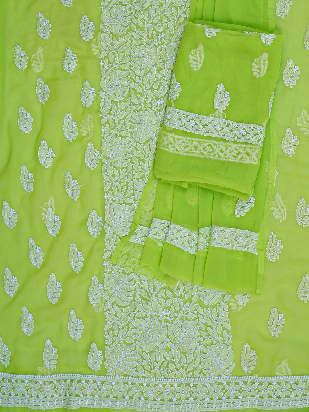 Ada Hand Embroidered Green Georgette Lucknowi Chikankari Unstitched Suit Piece 01A793444