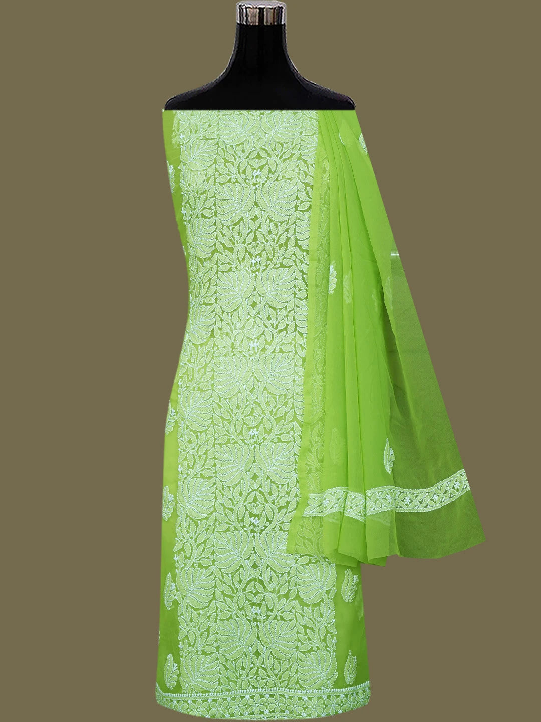 Ada Hand Embroidered Green Georgette Lucknowi Chikankari Unstitched Suit Piece 01A793444