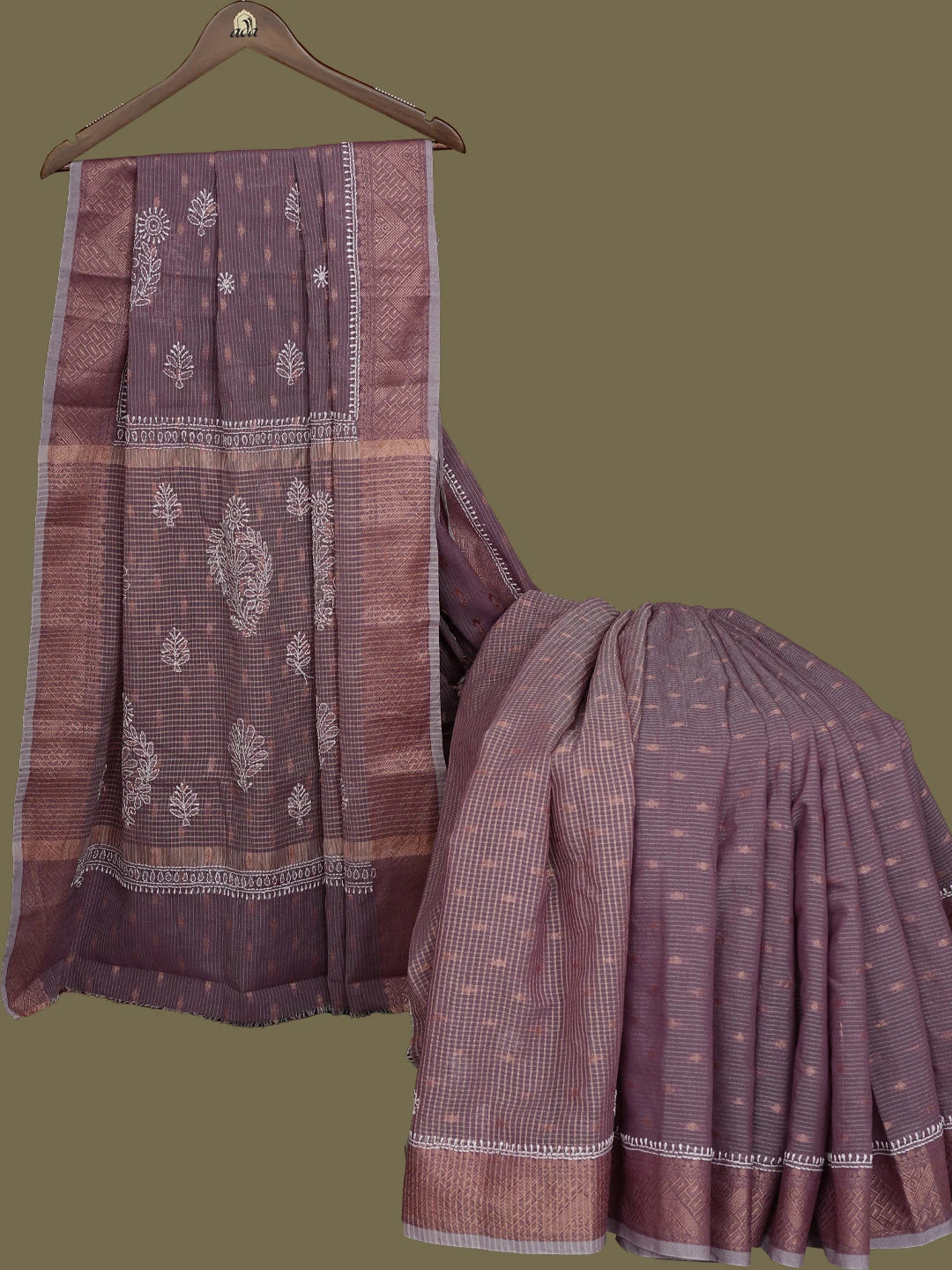 Ada Hand Embroidered Purple Chanderi Lucknowi Chikankari Saree With Blouse 01A776502