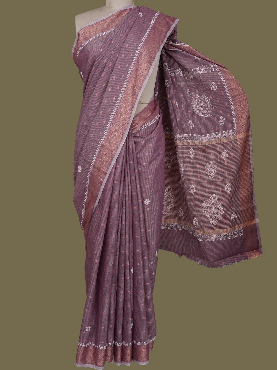 Ada Hand Embroidered Purple Chanderi Lucknowi Chikankari Saree With Blouse 01A776502