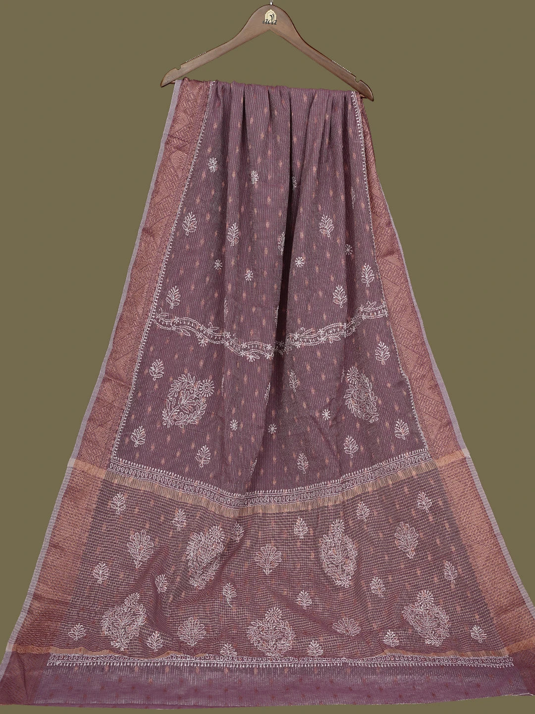 Ada Hand Embroidered Purple Chanderi Lucknowi Chikankari Saree With Blouse 01A776502