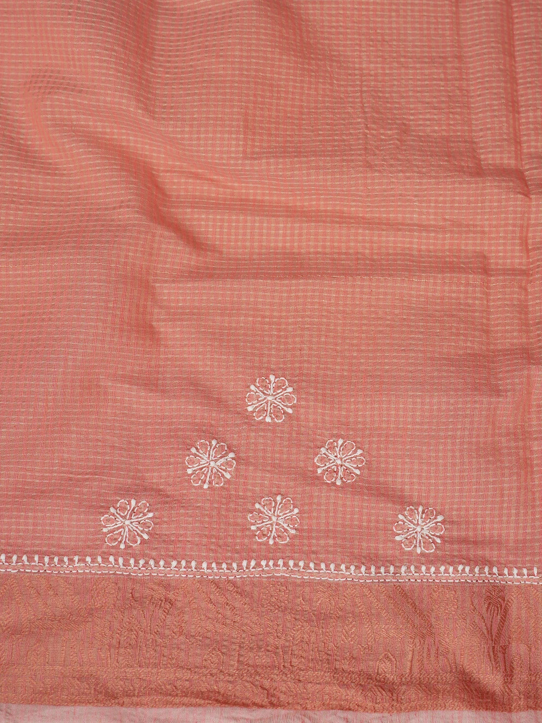 Ada Hand Embroidered Peach Chanderi Lucknowi Chikankari Saree With Blouse 01A776748