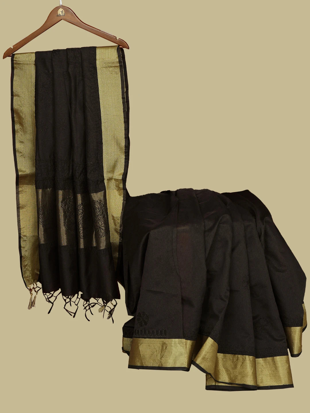Ada Hand Embroidered Black Chanderi Lucknowi Chikankari Saree With Blouse 01A780608