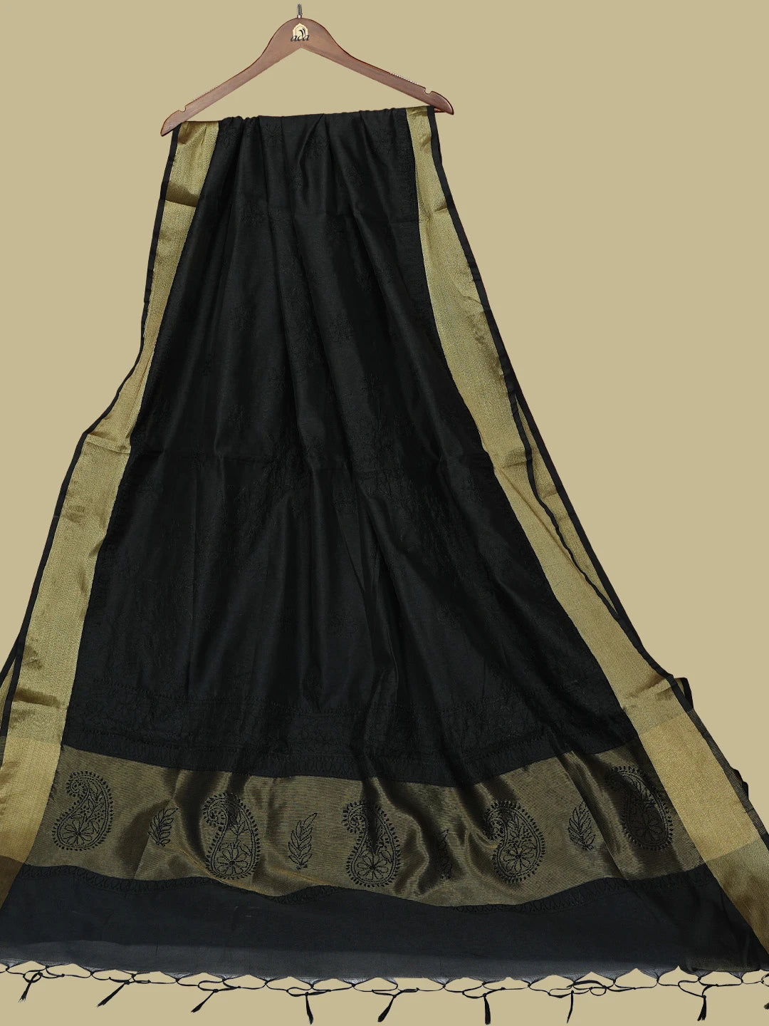 Ada Hand Embroidered Black Chanderi Lucknowi Chikankari Saree With Blouse 01A780608
