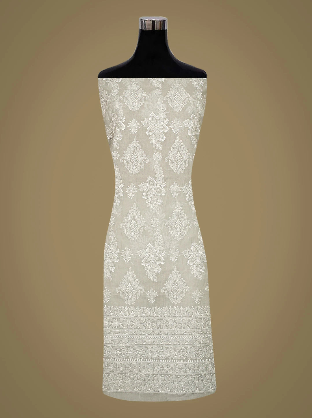 Ada Hand Embroidered Grey Cotton Lucknowi Chikankari Unstitched Suit Piece 01A777811