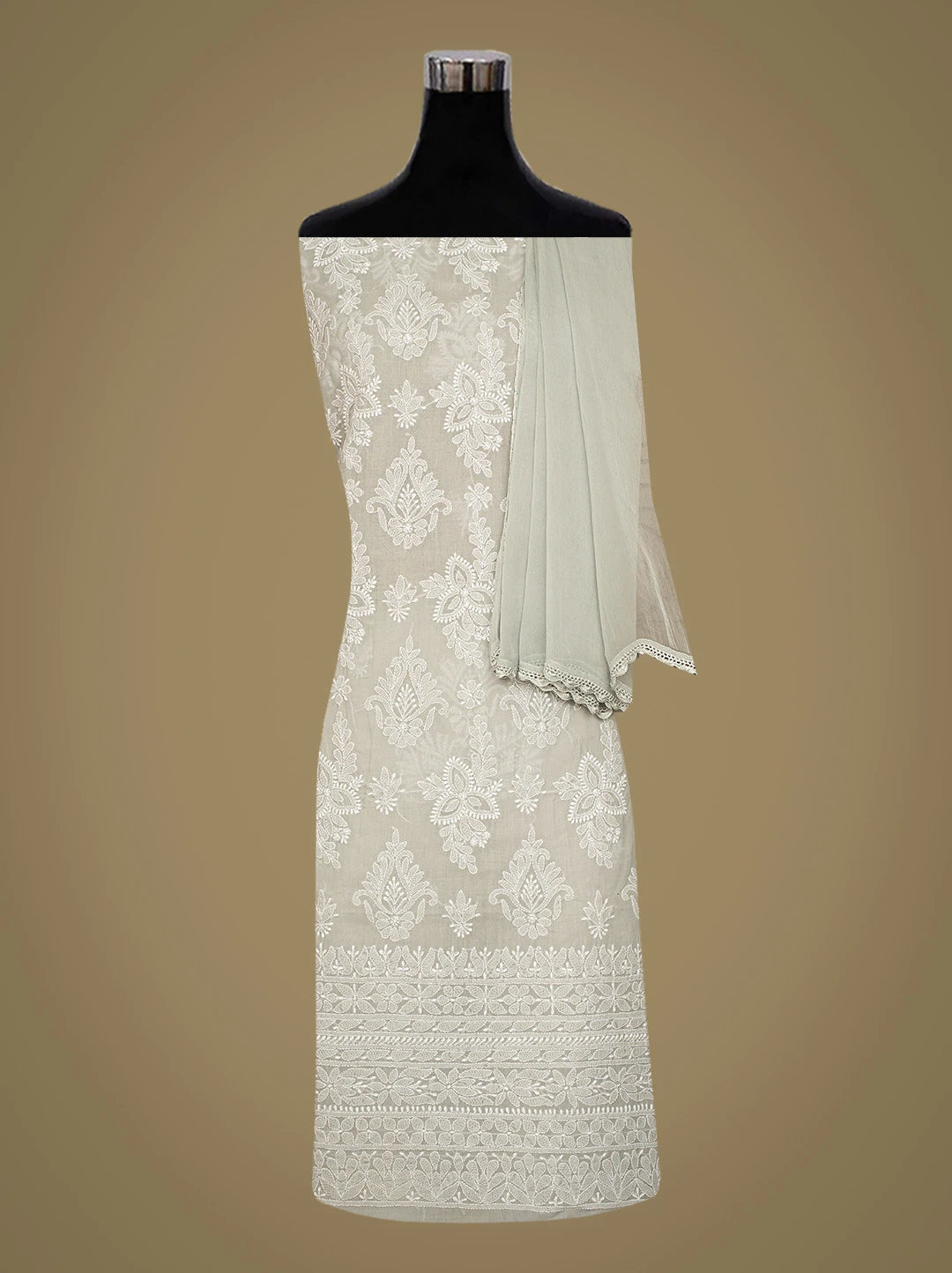 Ada Hand Embroidered Grey Cotton Lucknowi Chikankari Unstitched Suit Piece 01A777811
