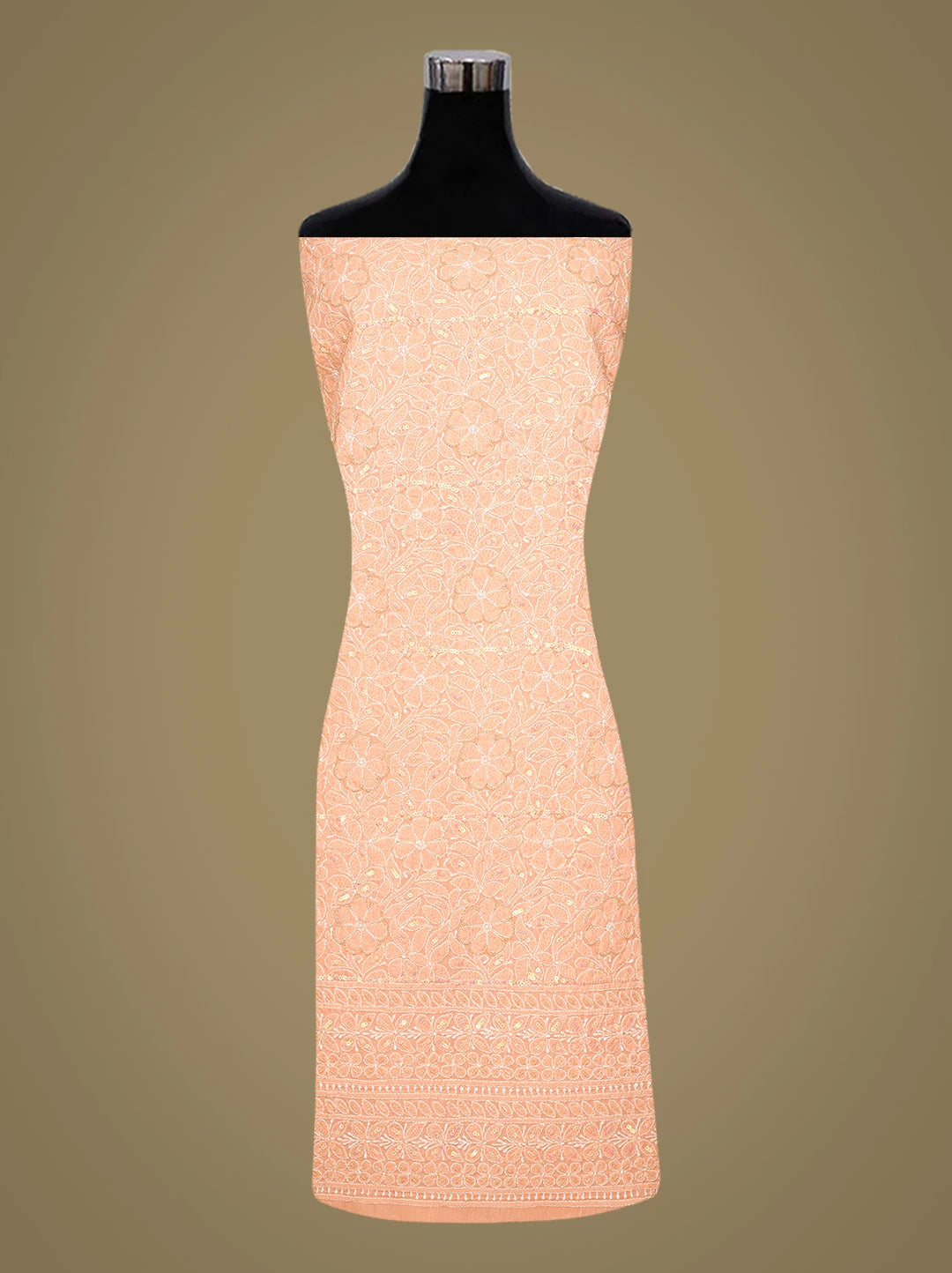 Ada Hand Embroidered Peach Cotton Lucknowi Chikankari Unstitched Suit Piece With Cutdana Work 01A791878