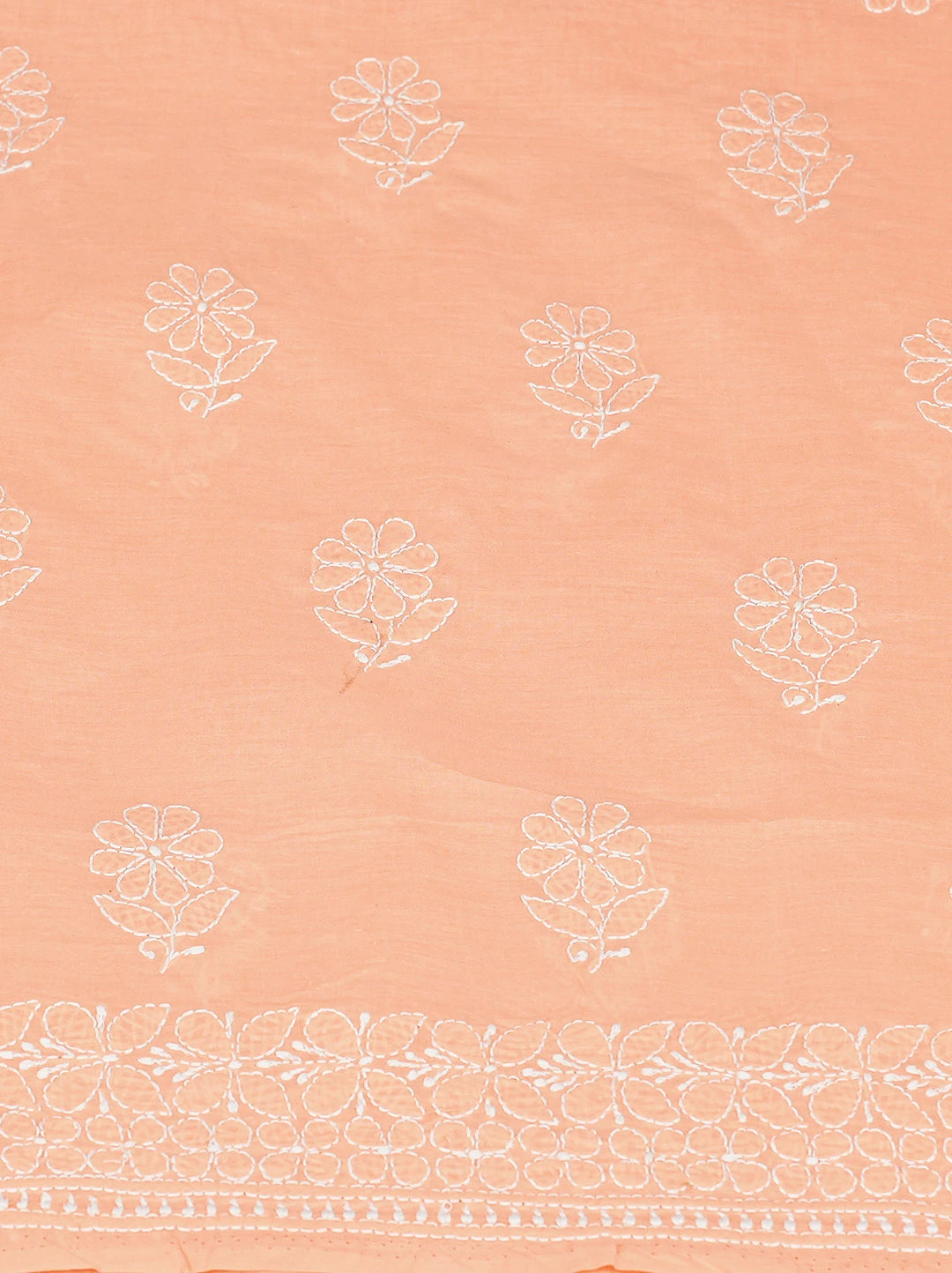 Ada Hand Embroidered Peach Cotton Lucknowi Chikankari Unstitched Suit Piece With Cutdana Work 01A791878