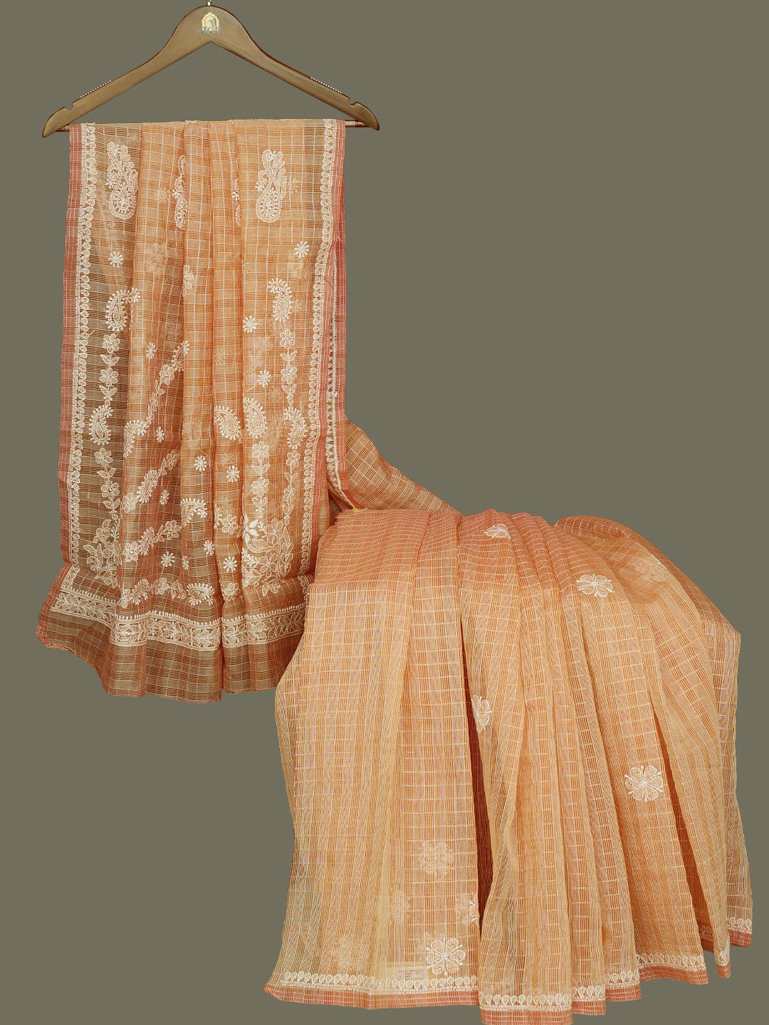 Ada Hand Embroidered Orange Chanderi Lucknowi Chikankari Saree With Blouse 01A777320