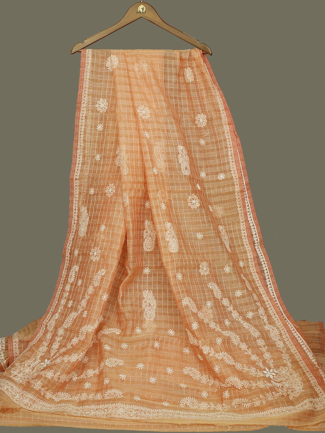 Ada Hand Embroidered Orange Chanderi Lucknowi Chikankari Saree With Blouse 01A777320