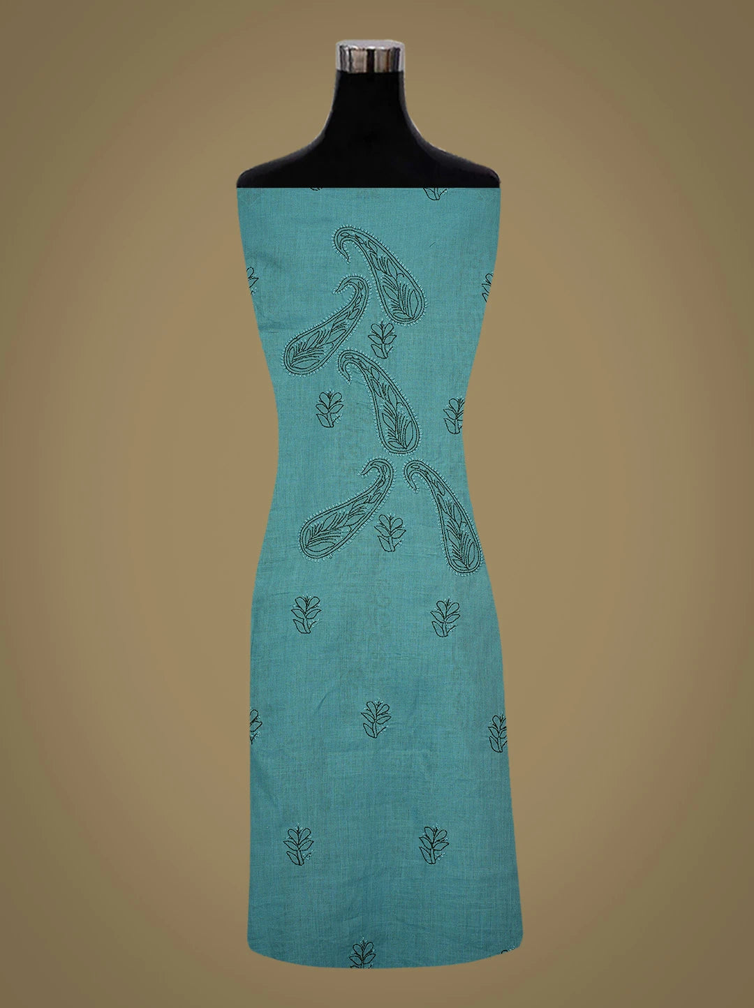 Ada Hand Embroidered Teal Blue Cotton Lucknowi Chikankari Unstitched Suit Piece 01A487501