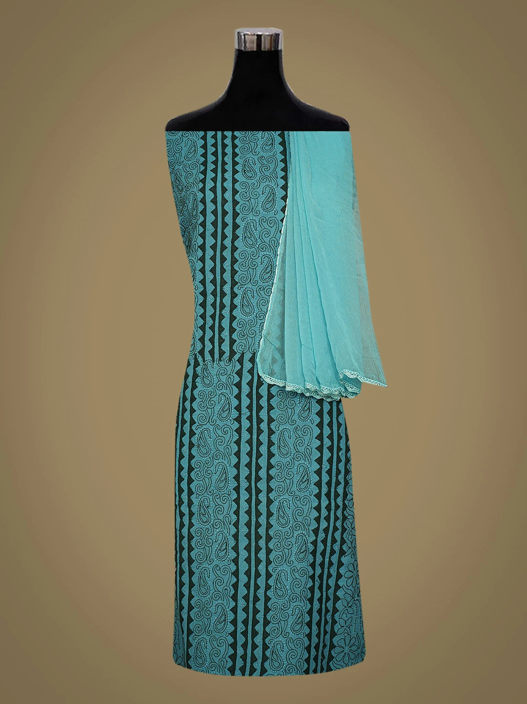 Ada Hand Embroidered Teal Blue Cotton Lucknowi Chikankari Unstitched Suit Piece 01A487501