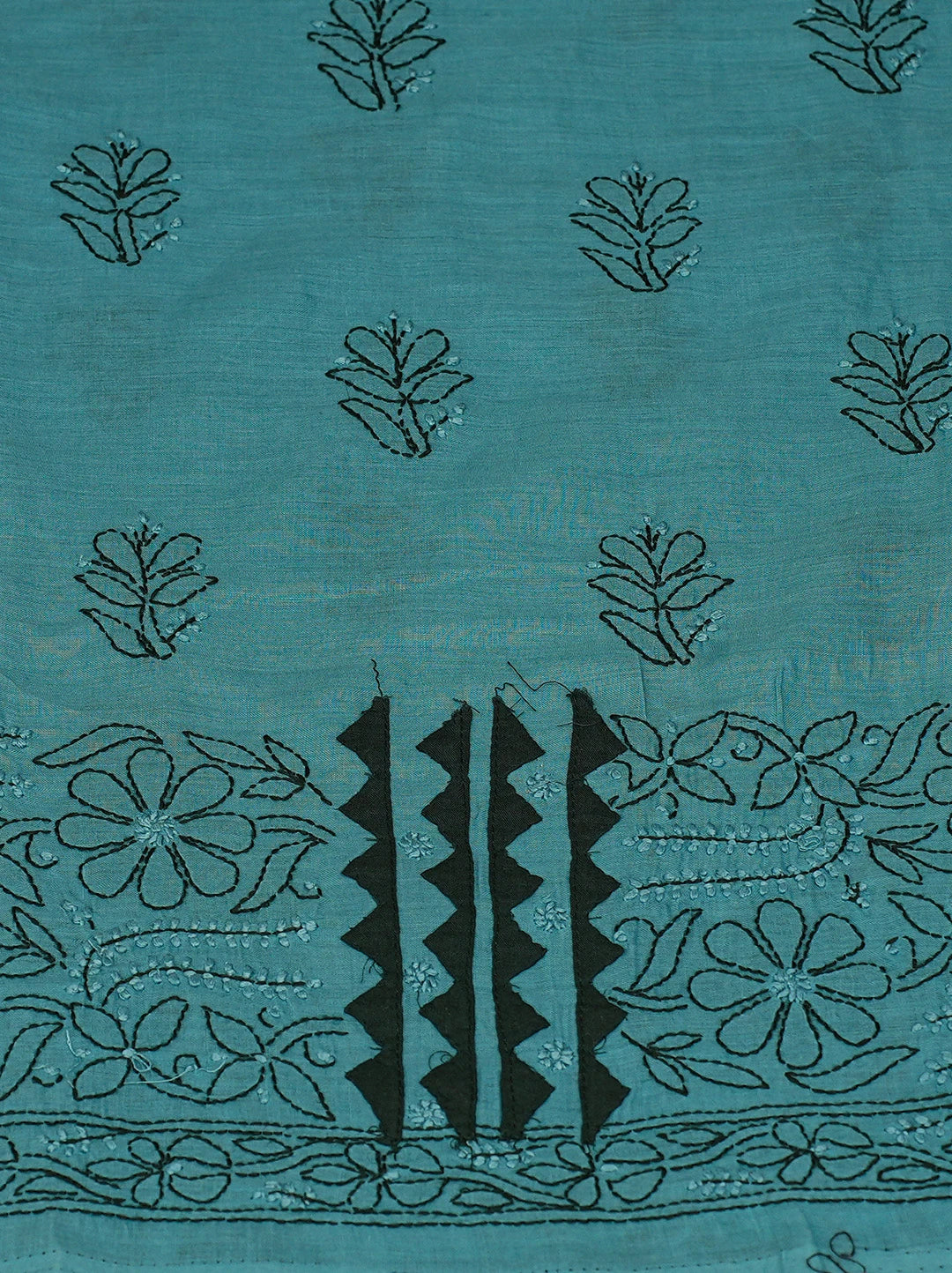 Ada Hand Embroidered Teal Blue Cotton Lucknowi Chikankari Unstitched Suit Piece 01A487501