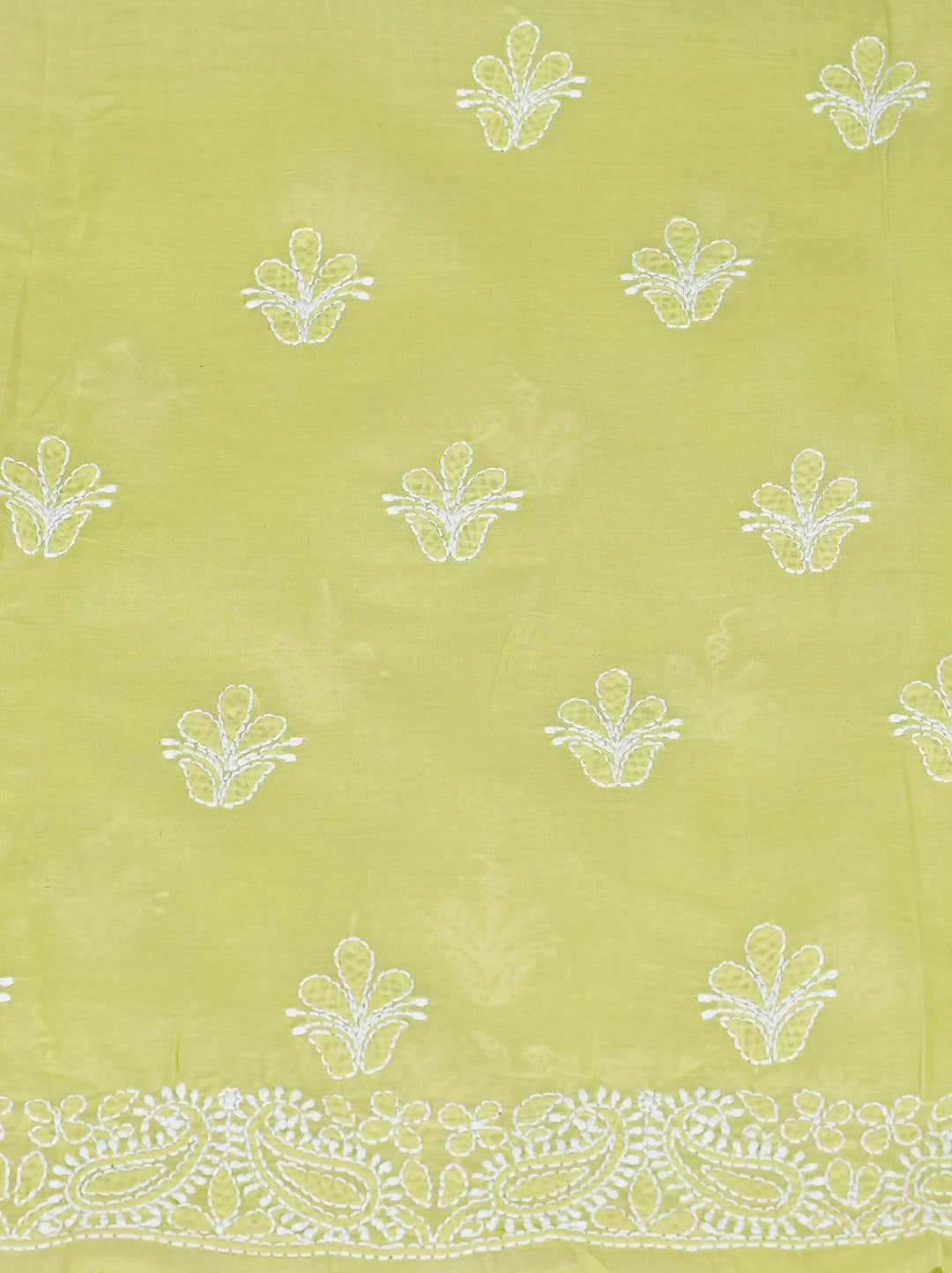 Ada Hand Embroidered Green Cotton Lucknowi Chikankari Unstitched Suit Piece 01A783095