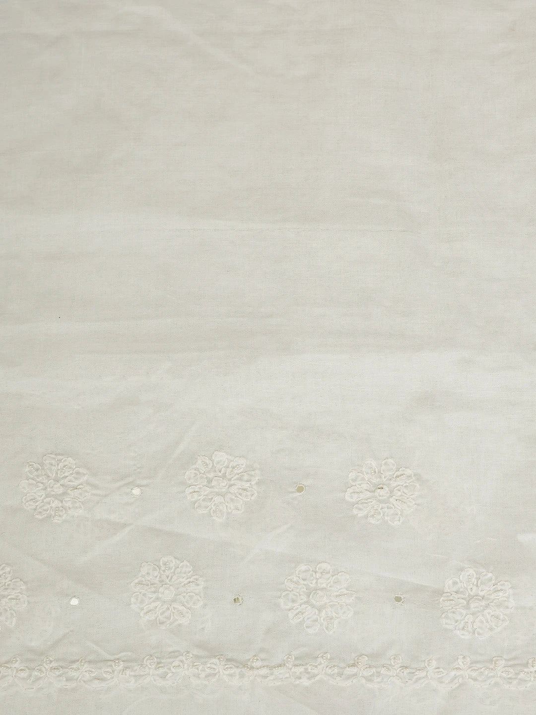 Ada Hand Embroidered White Cotton Lucknowi Chikankari Saree With Blouse With Mirror Work 01A541746