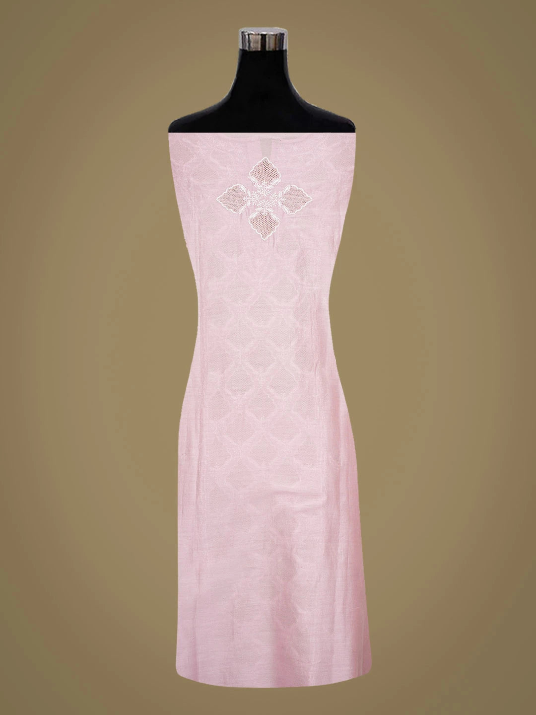 Ada Hand Embroidered Pink Chanderi Lucknowi Chikankari Semi-Stitched Kurta Dupatta Set With Zari Work 01A647466