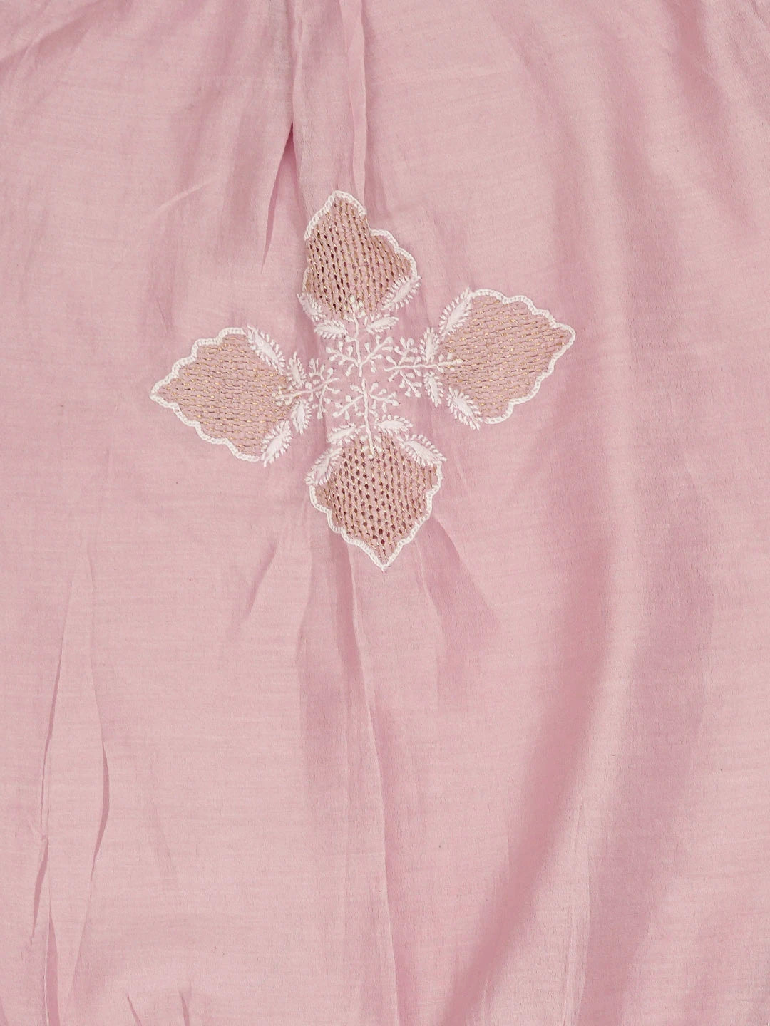 Ada Hand Embroidered Pink Chanderi Lucknowi Chikankari Semi-Stitched Kurta Dupatta Set With Zari Work 01A647466