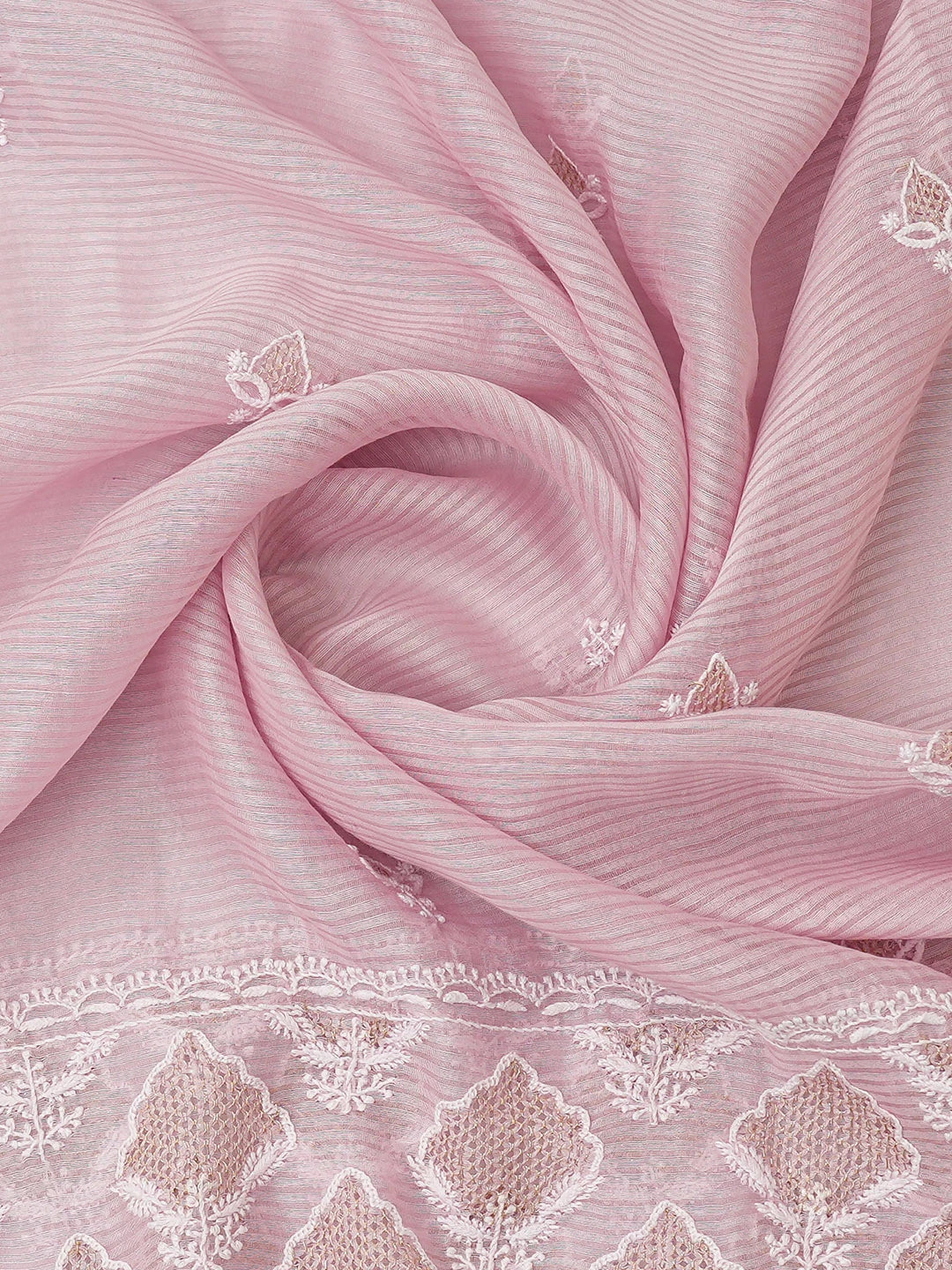 Ada Hand Embroidered Pink Chanderi Lucknowi Chikankari Semi-Stitched Kurta Dupatta Set With Zari Work 01A647466