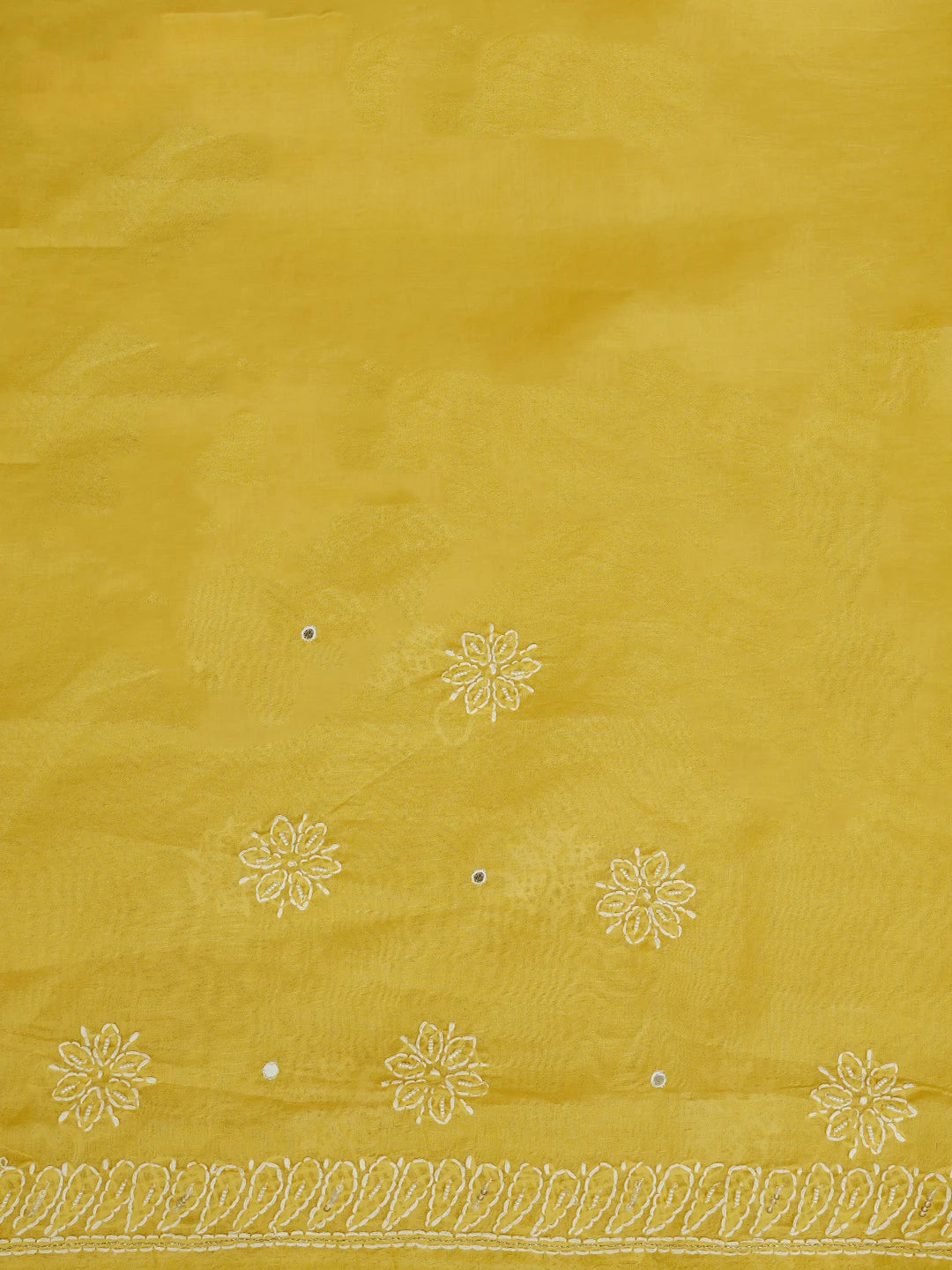 Ada Hand Embroidered Yellow Cotton Lucknowi Chikankari Saree With Blouse With Pearl Work 01A580323