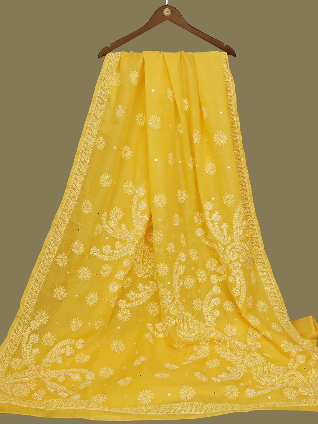 Ada Hand Embroidered Yellow Cotton Lucknowi Chikankari Saree With Blouse With Pearl Work 01A580323