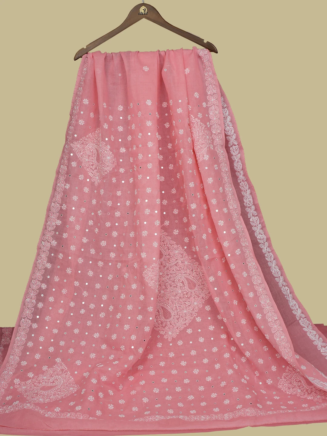 Ada Hand Embroidered Peachy Pink Cotton Lucknowi Chikankari Saree With Blouse With Pearl Work 01A584388